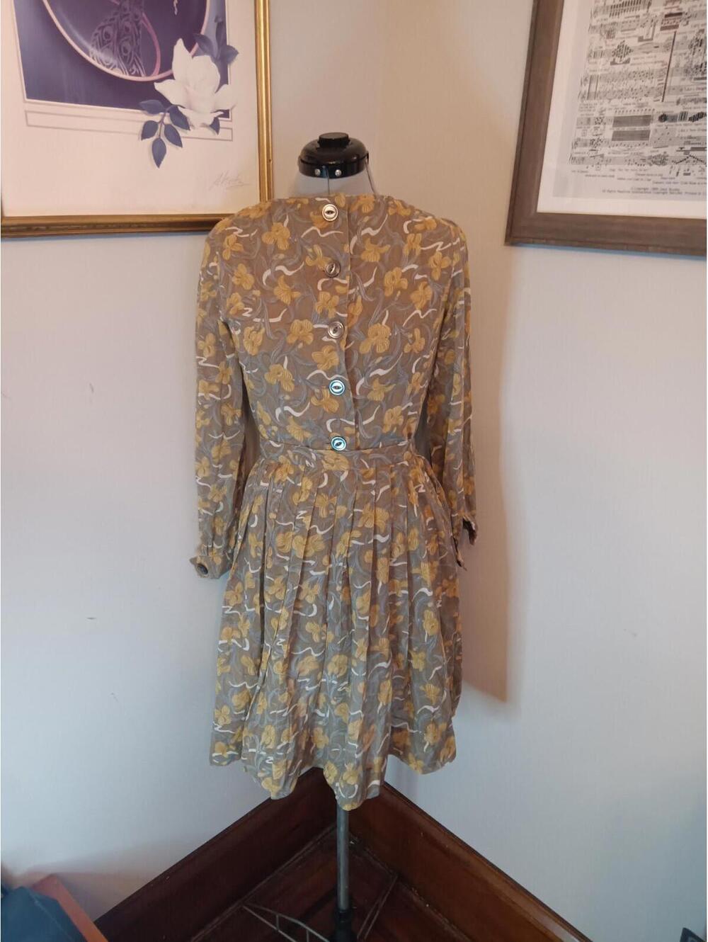 Vintage 60s Dress Set, Top and Skirt Brown Floral XS Retro Skirt Two Piece